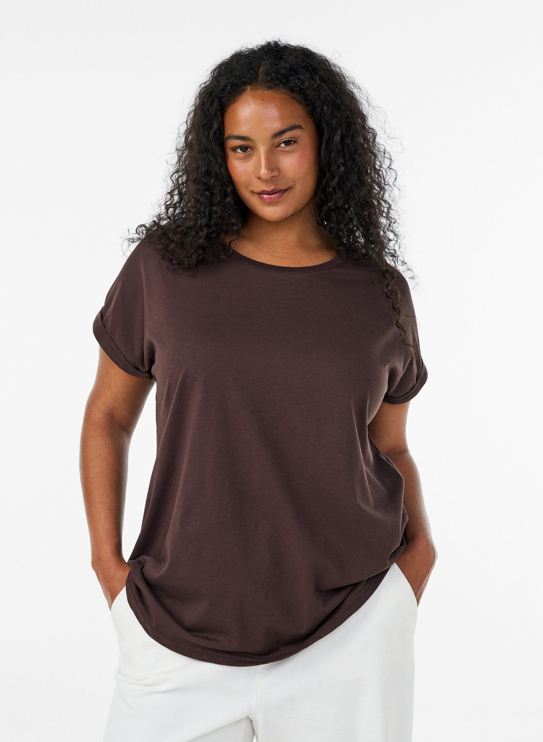 ZizzifashionShort sleeved cotton blend t-shirt, Brown, Model image number 0