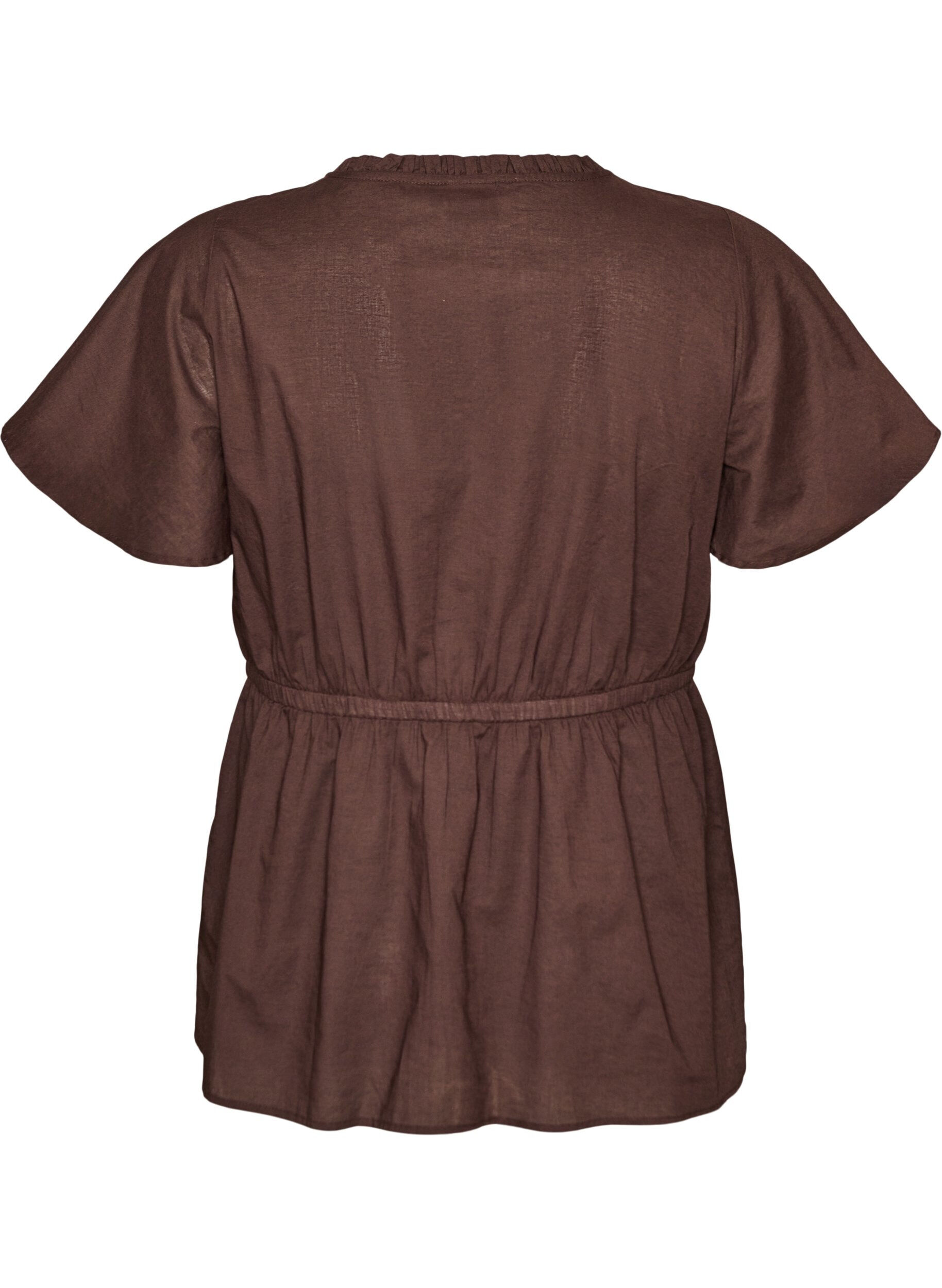 Zizzifashion Cotton blouse with tie-string and elastic waist, Brown, Packshot image number 1