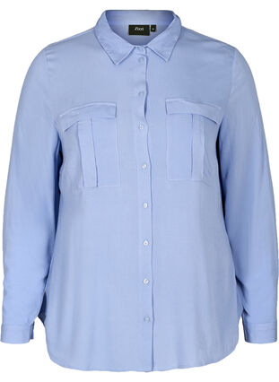 Viscose shirt with chest pockets, Blue Heron, Packshot image number 0