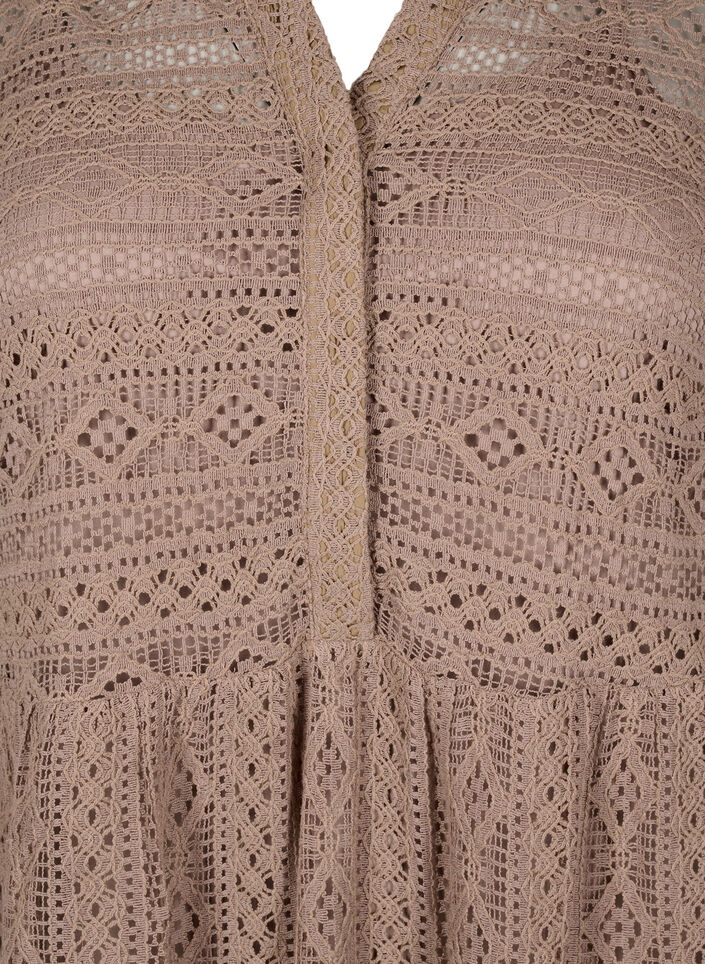 Short lace dress with 3/4 sleeves, Fossil , Packshot image number 2