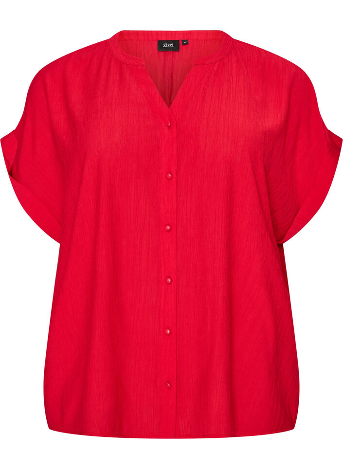 Viscose blouse with buttons and texture, Red, Packshot image number 0