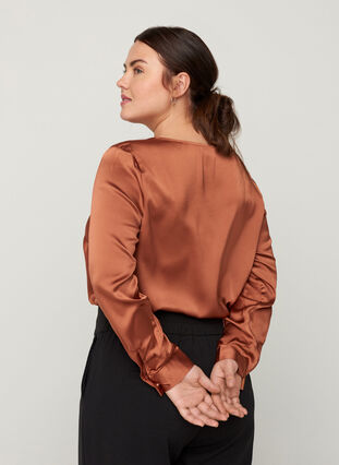 Long-sleeved blouse with feminine buttons, Russet, Model image number 1