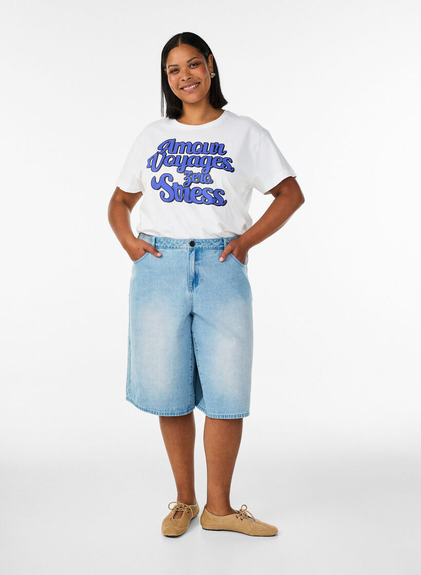 100% cotton T-shirt with short sleeves and print, White, Model image number 1