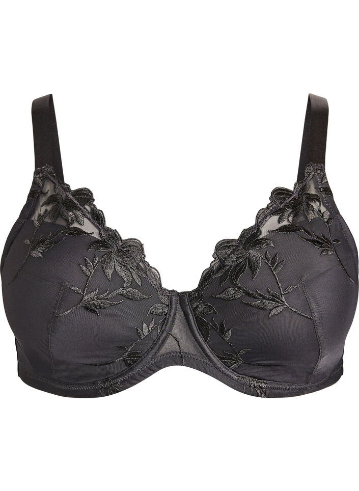 Padded underwire bra with embroidery, Black, Packshot image number 0