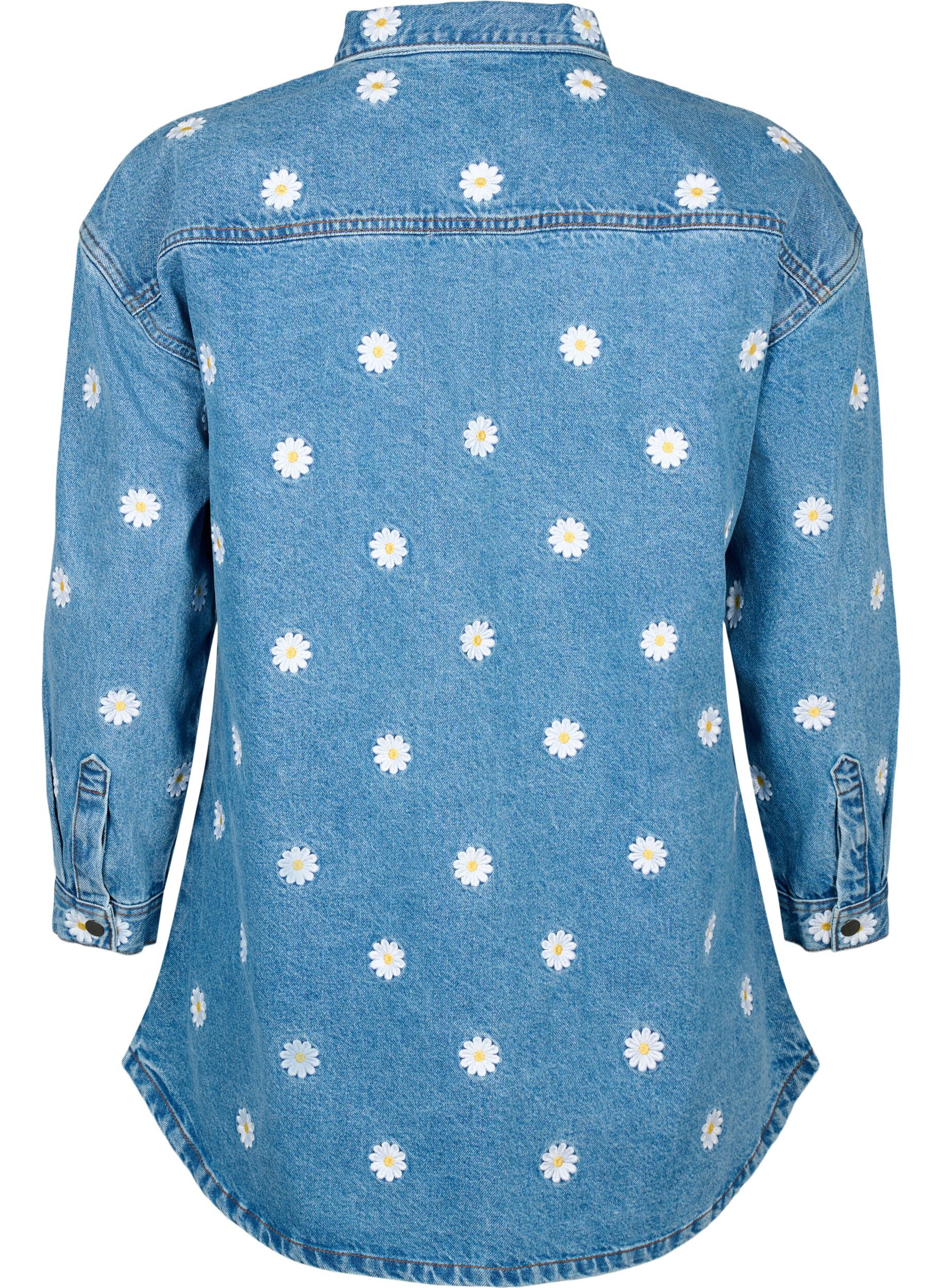 Zizzifashion Loose denim shirt with embroidered daisies, L.B. Flower, Packshot image number 1