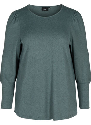 Mottled blouse with round neckline, Balsam Green Mel, Packshot image number 0