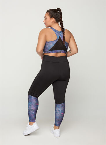 Cropped sports leggings with print, Black Comb, Model image number 0