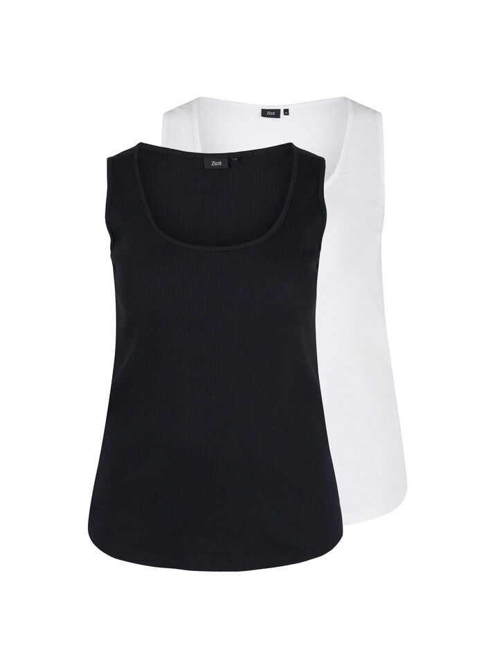 2-pack basic tank top with rib, Black/Bright White, Packshot image number 0