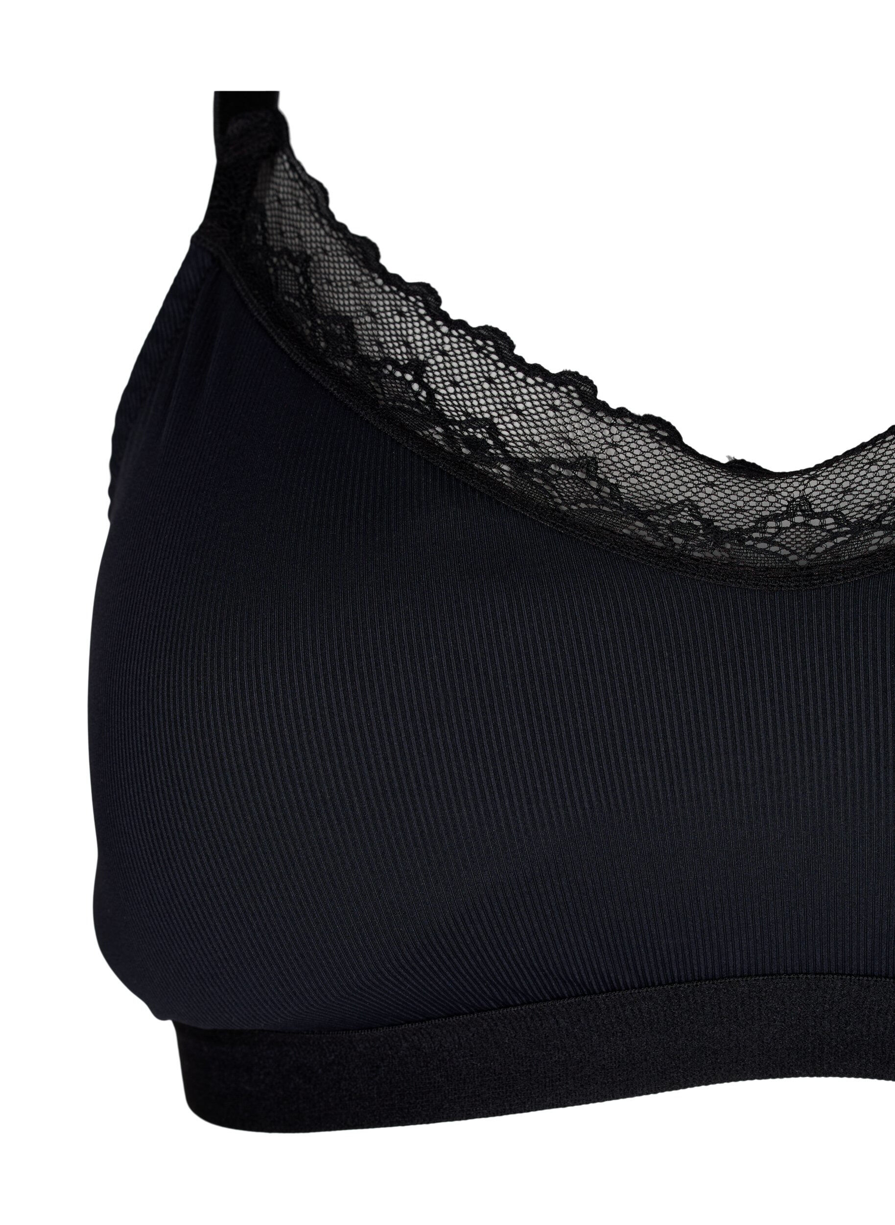 Zizzifashion Ribbed bra with lace, Black, Packshot image number 2