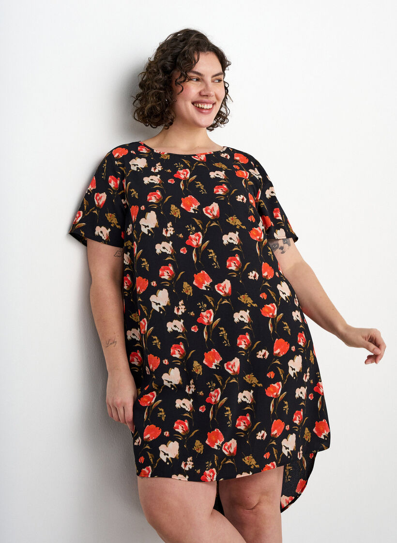 Dress with print and short sleeves, Black, Image image number 0