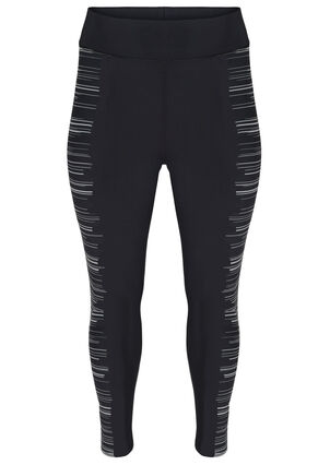 Cropped gym leggings with reflective print, Black, Packshot image number 0