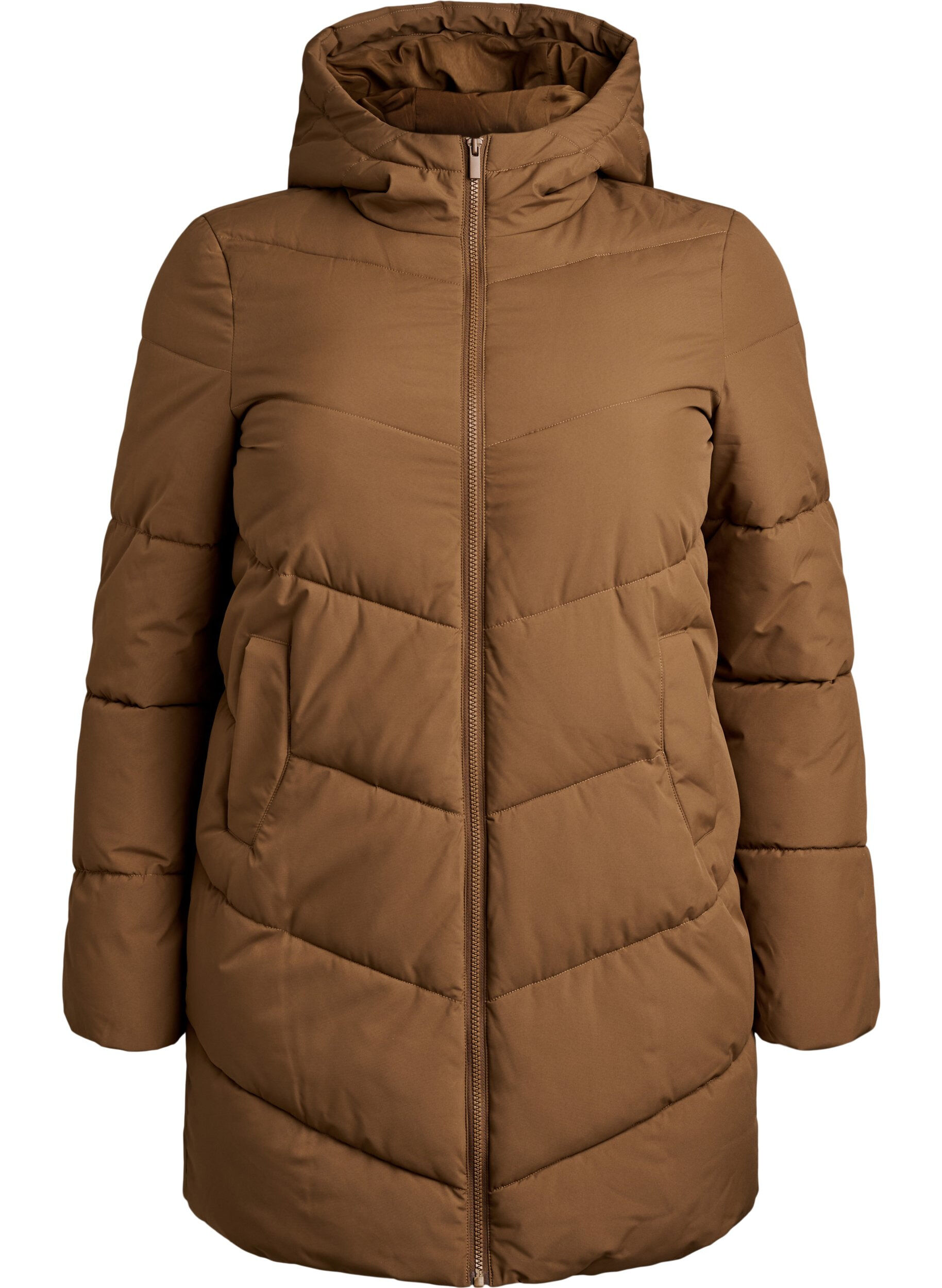 ZizzifashionMid-length puffer jacket with hood, Brown, Packshot image number 0
