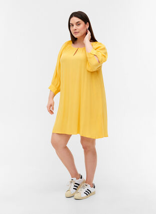 Viscose tunic with 3/4 sleeves, Mimosa, Model image number 2
