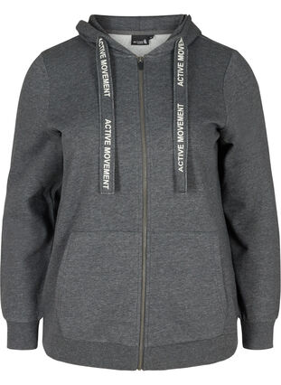 Sweat cardigan with zipper and hood, Dark Grey Melange, Packshot image number 0