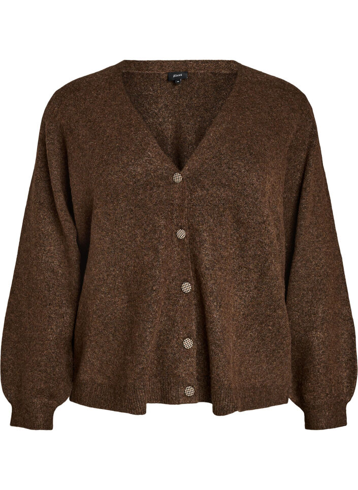 Cardigan with decorative buttons and V-neck, Brown, Packshot image number 0