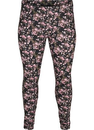 Viscose leggings with floral print, Black AOP FLOWER, Packshot image number 0