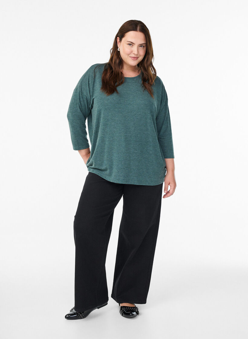 Jersey blouse with 3/4 sleeves, Green, Model image number 1