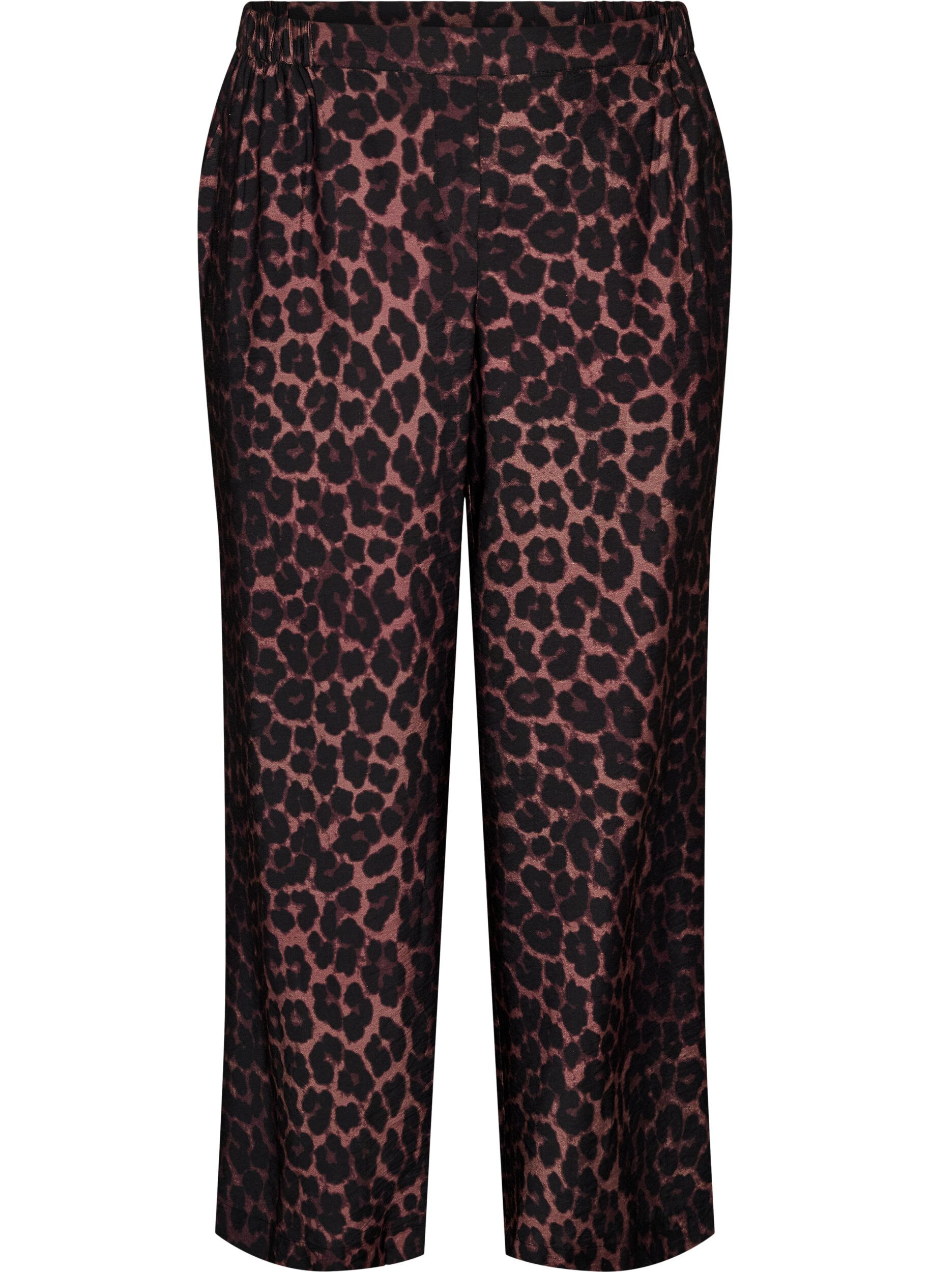 Zizzifashion Viscose trousers with an elasticated waist and straight legs, Brown, Packshot image number 0
