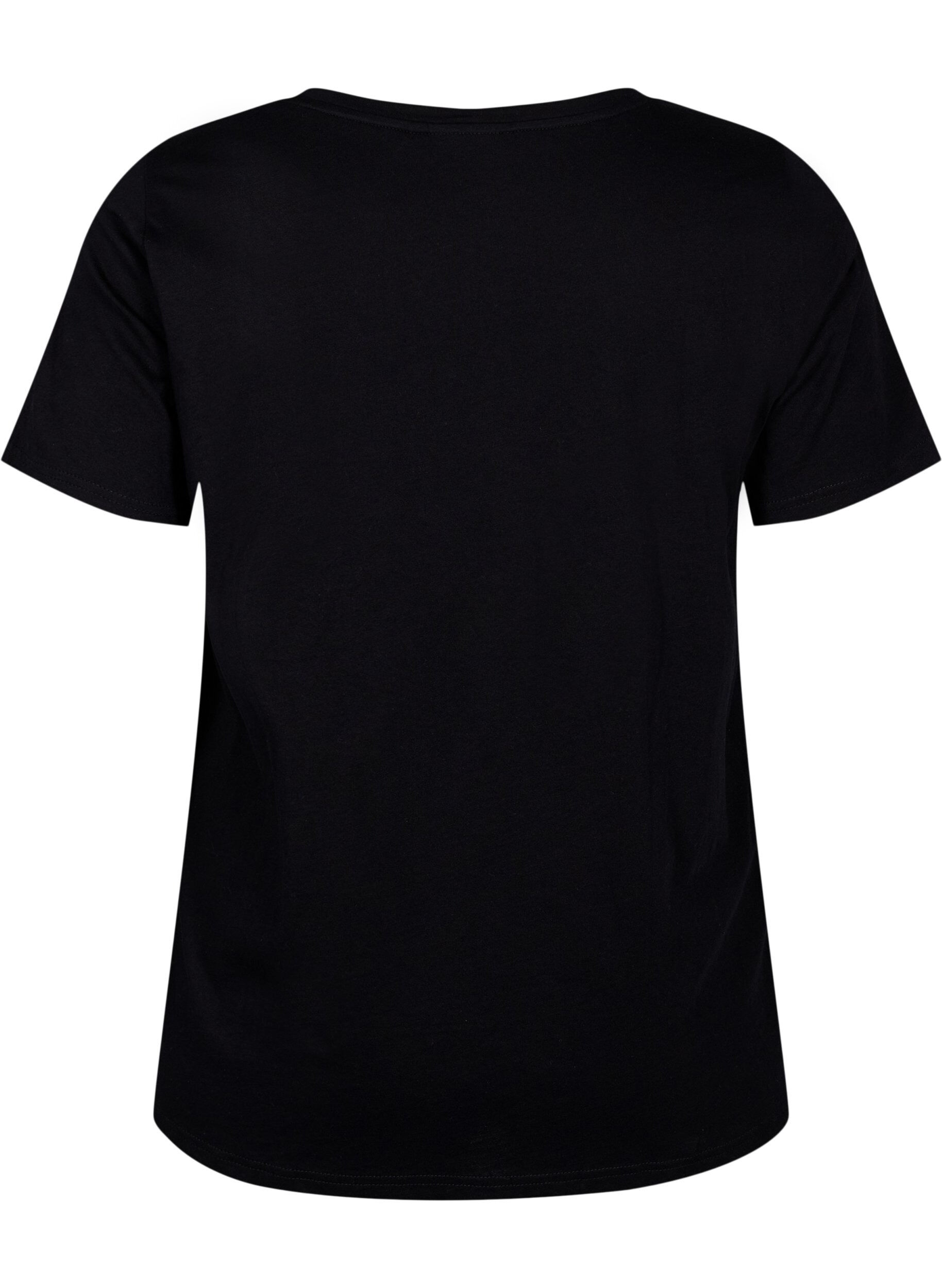 Zizzifashion Cotton T-shirt with a motif, Black w. Face Foil, Packshot image number 1