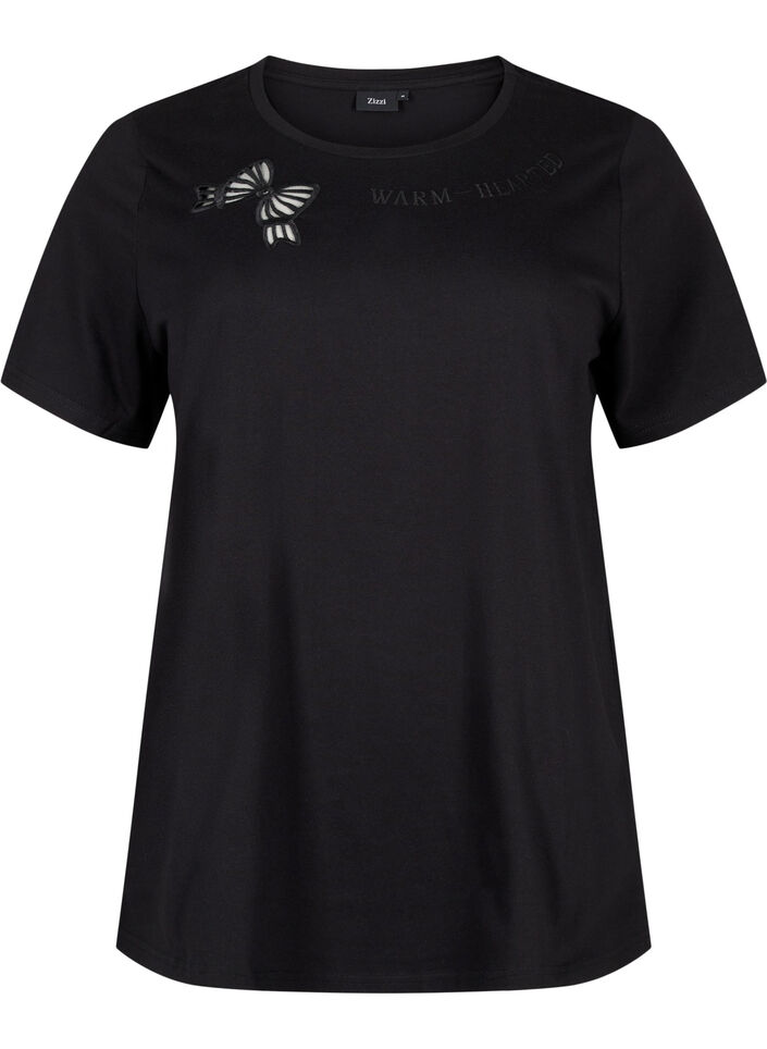 Organic cotton T-shirt with bow detail, Black, Packshot image number 0