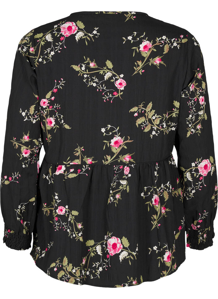 Long-sleeved blouse with floral print, Black, Packshot image number 1