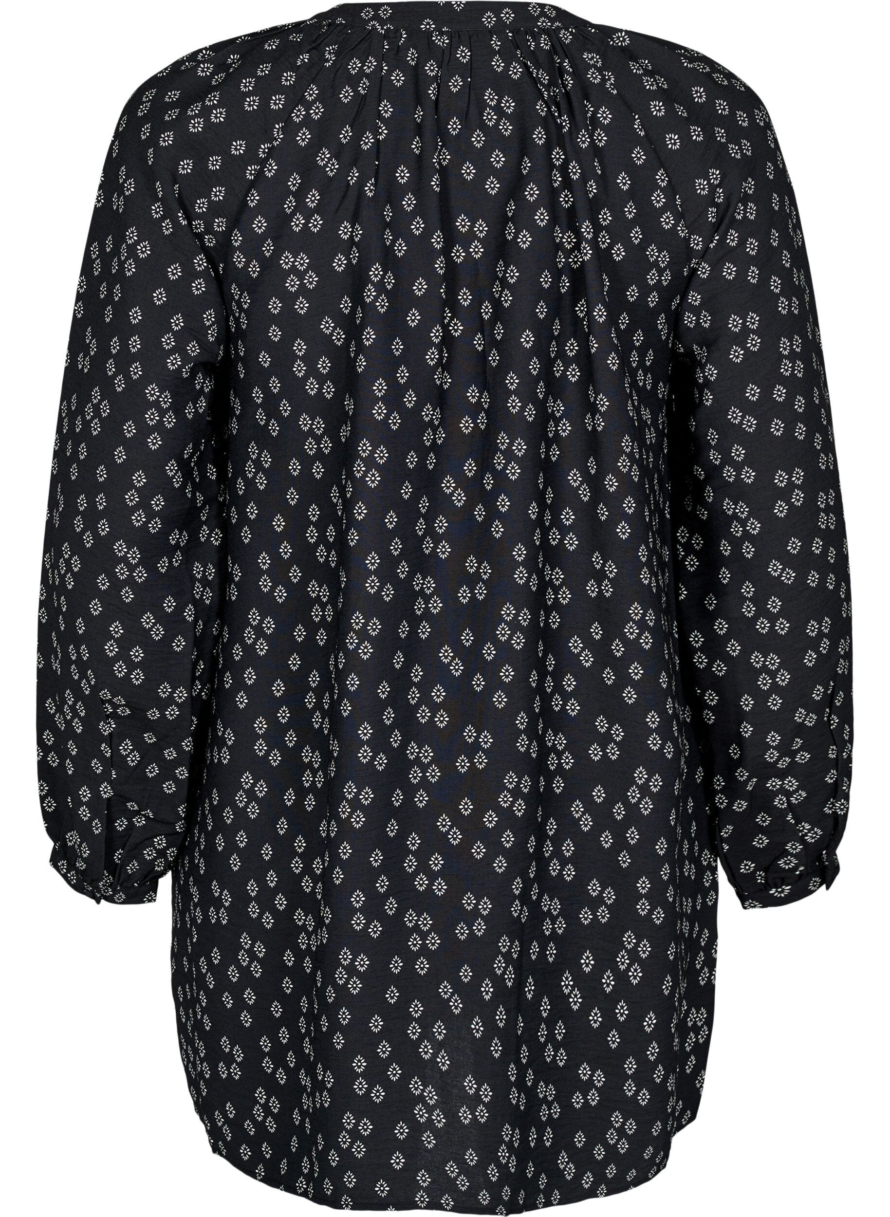 Zizzifashion Long-sleeved tunic with floral print, Black, Packshot image number 1