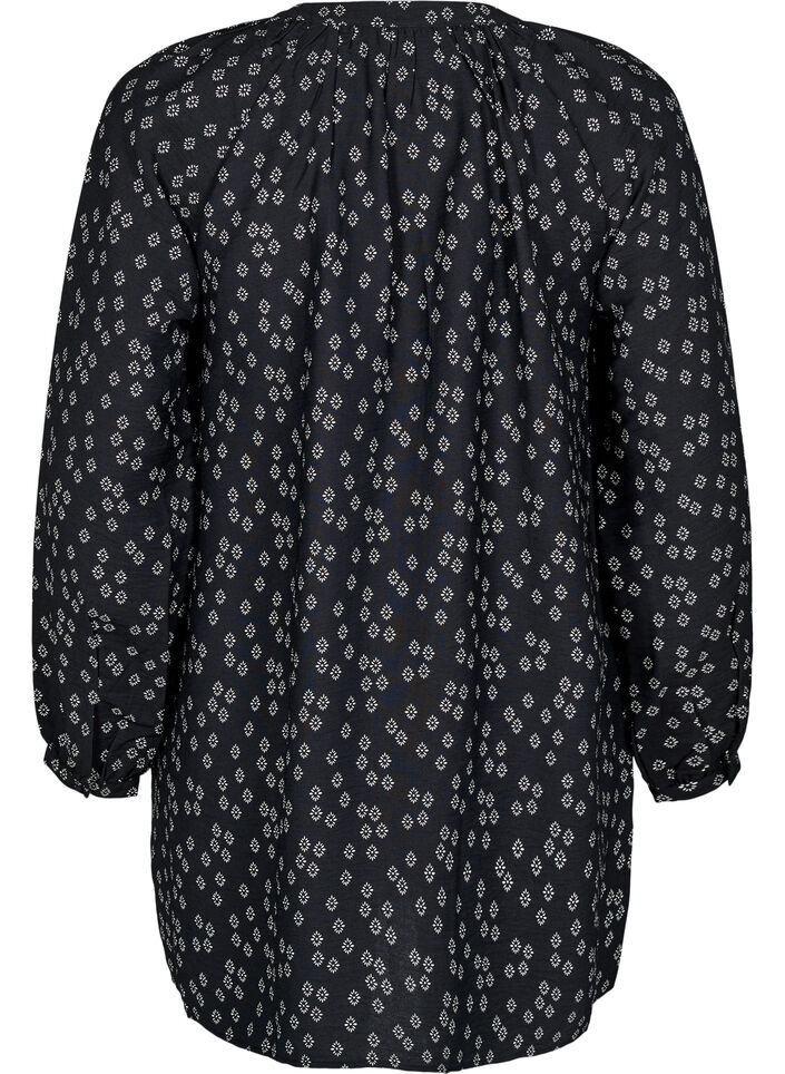 Long-sleeved tunic with floral print, Black, Packshot image number 1