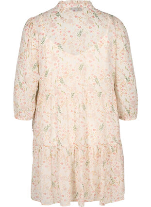 Floral print tunic with 3/4 sleeves, Off White Flower, Packshot image number 1
