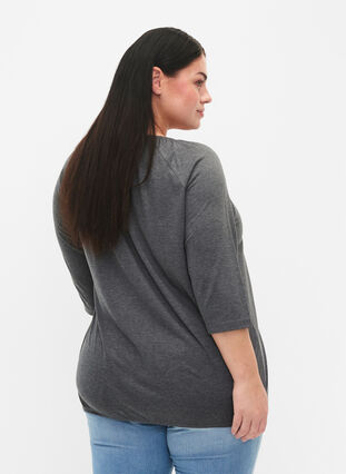 Malange blouse with 3/4 sleeves, Dark Grey Melange, Model image number 1
