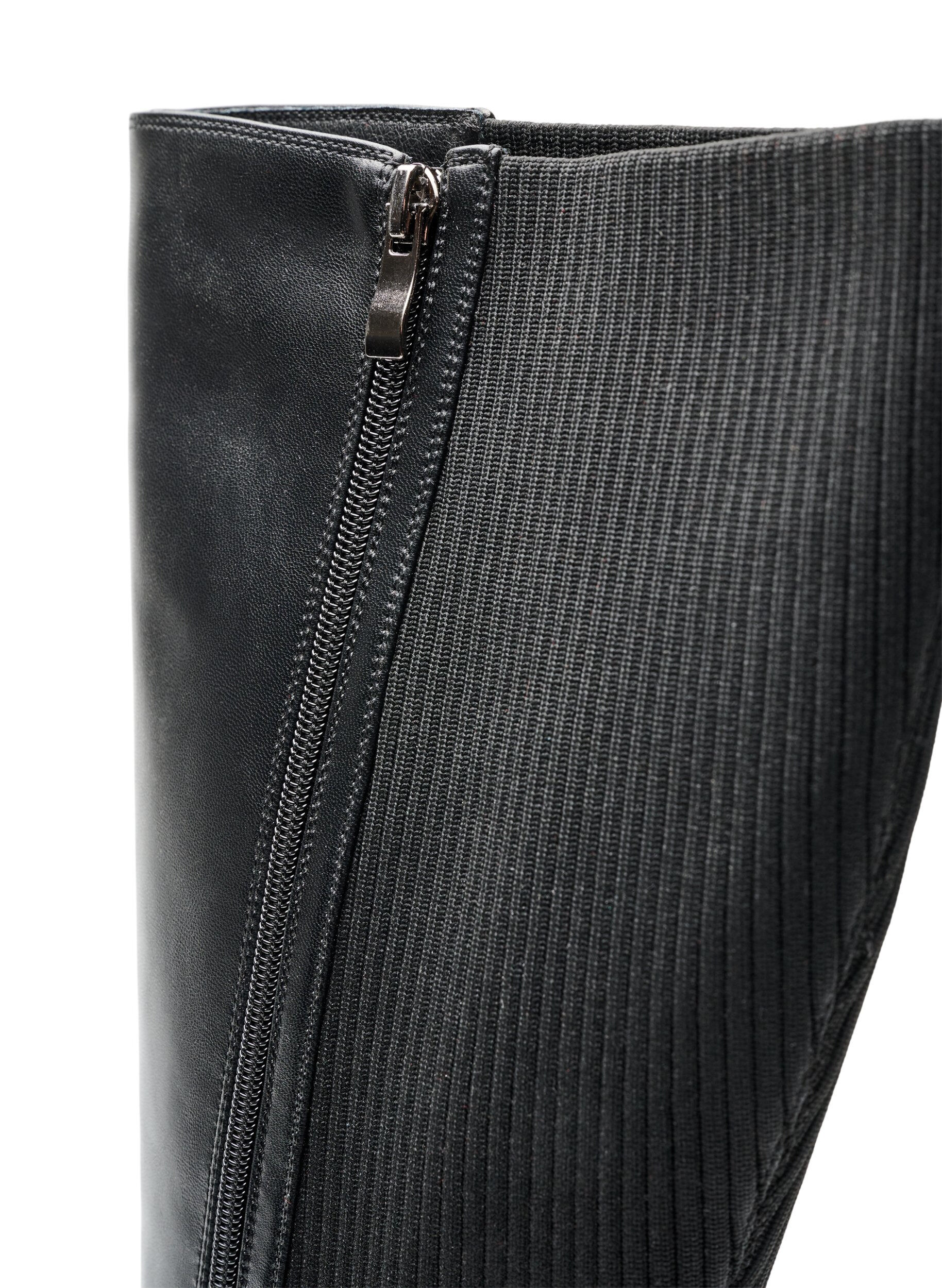 ZizzifashionLong boot with ribbed panels, Black, Packshot image number 2