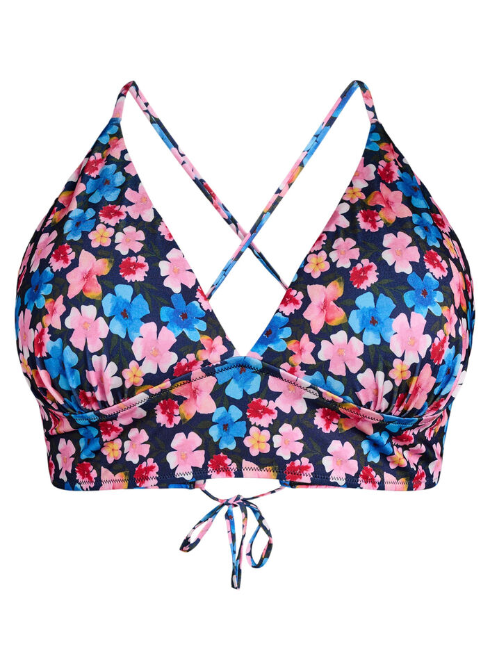 Floral bikini top with tie back, Red, Packshot image number 0