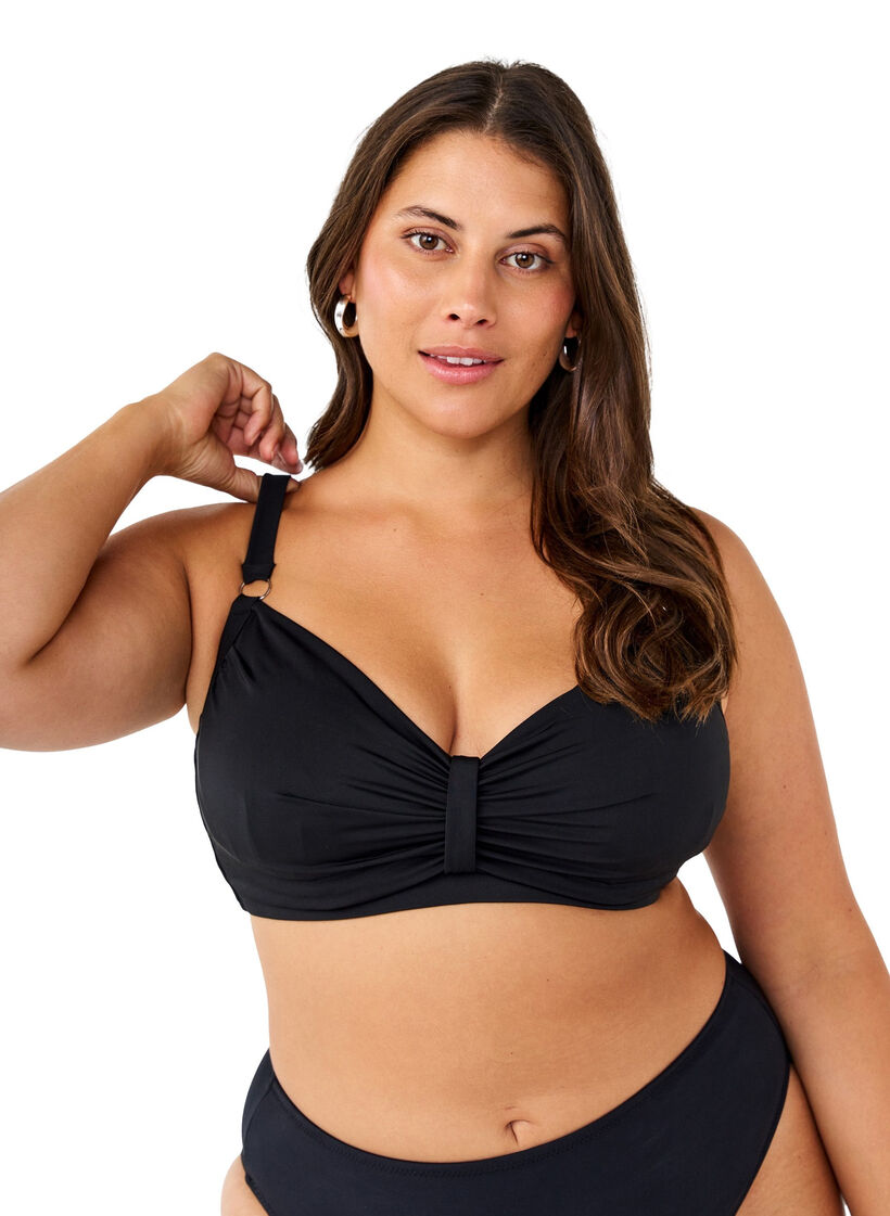 Underwire bikini bra with draping, Black, Model image number 0