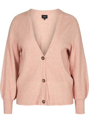 Short knitted cardigan with buttons, Rose Smoke Mel, Packshot image number 0