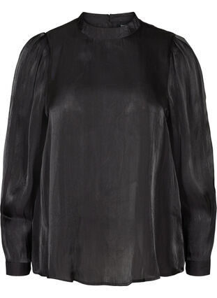 Long-sleeved shiny blouse, Black, Packshot image number 0