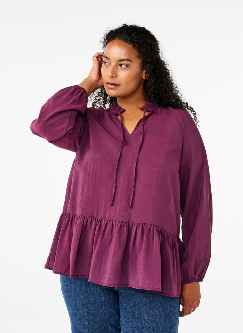 Viscose blouse with peplum, Purple, Model image number 0