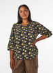 Patterned viscose blouse with 3/4-sleeves, Black, Model image number 0