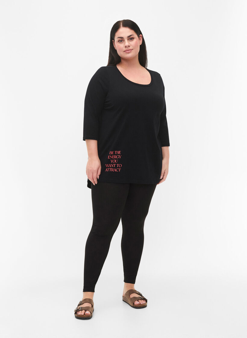 Cotton t-shirt with 3/4 sleeves, Black, Model image number 2