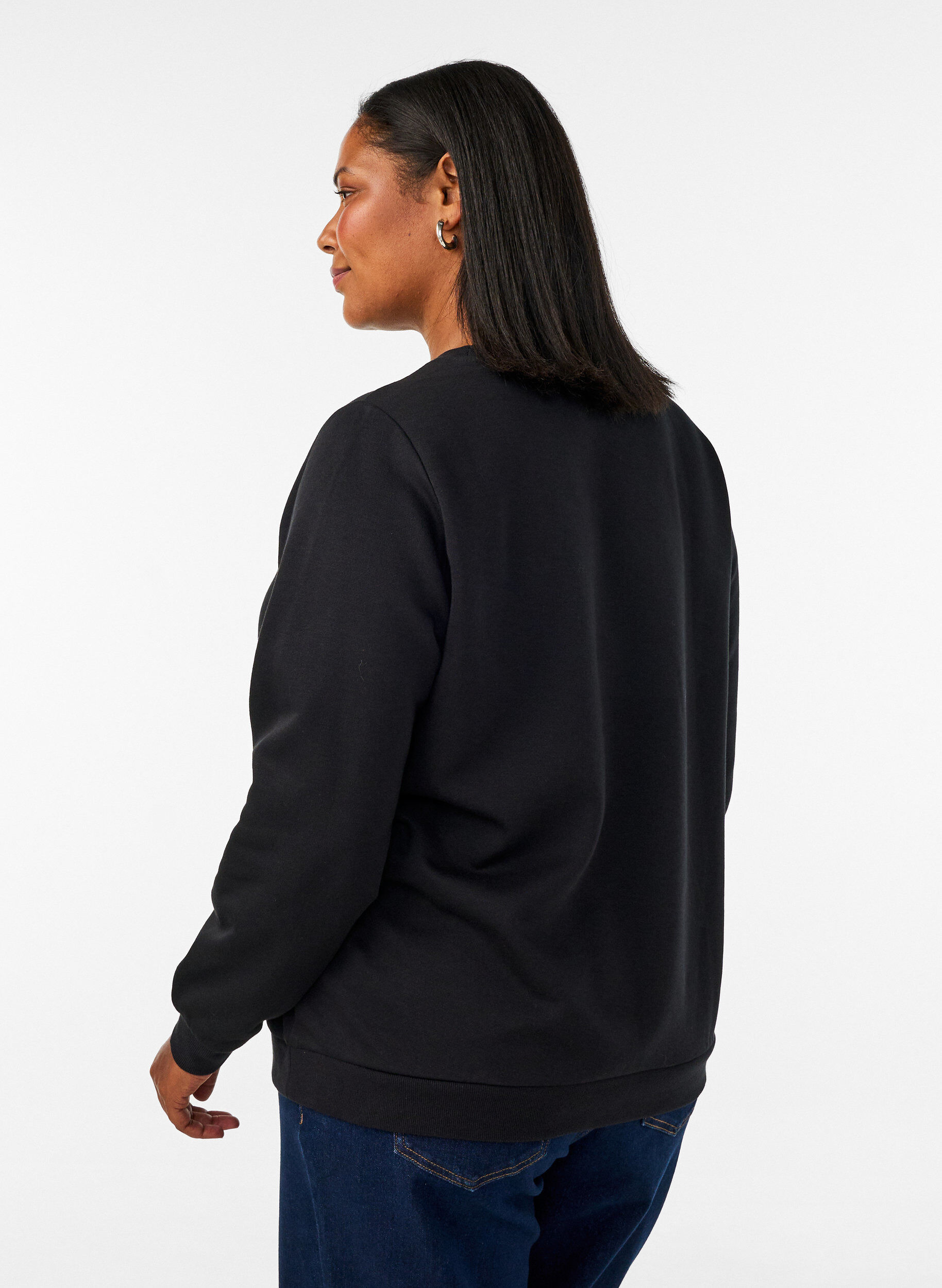 ZizzifashionSweatshirt with rose print and rhinestones, Black, Model image number 2