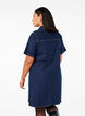 Denim dress with short sleeves and chest pockets, Dark Blue Denim, Model image number 1