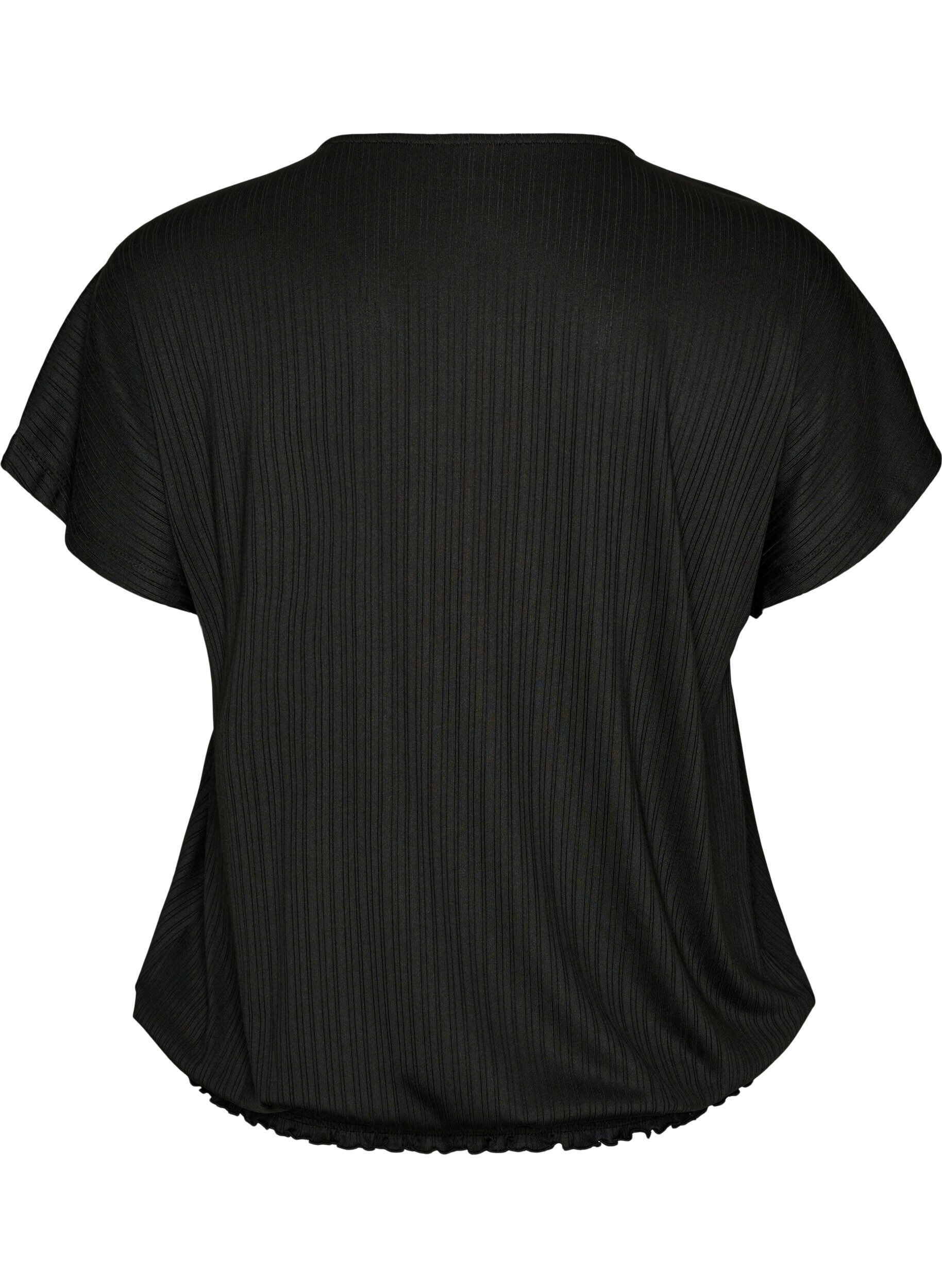 Zizzifashion Jersey blouse with textured stripes and a smocked hem, Black, Packshot image number 1
