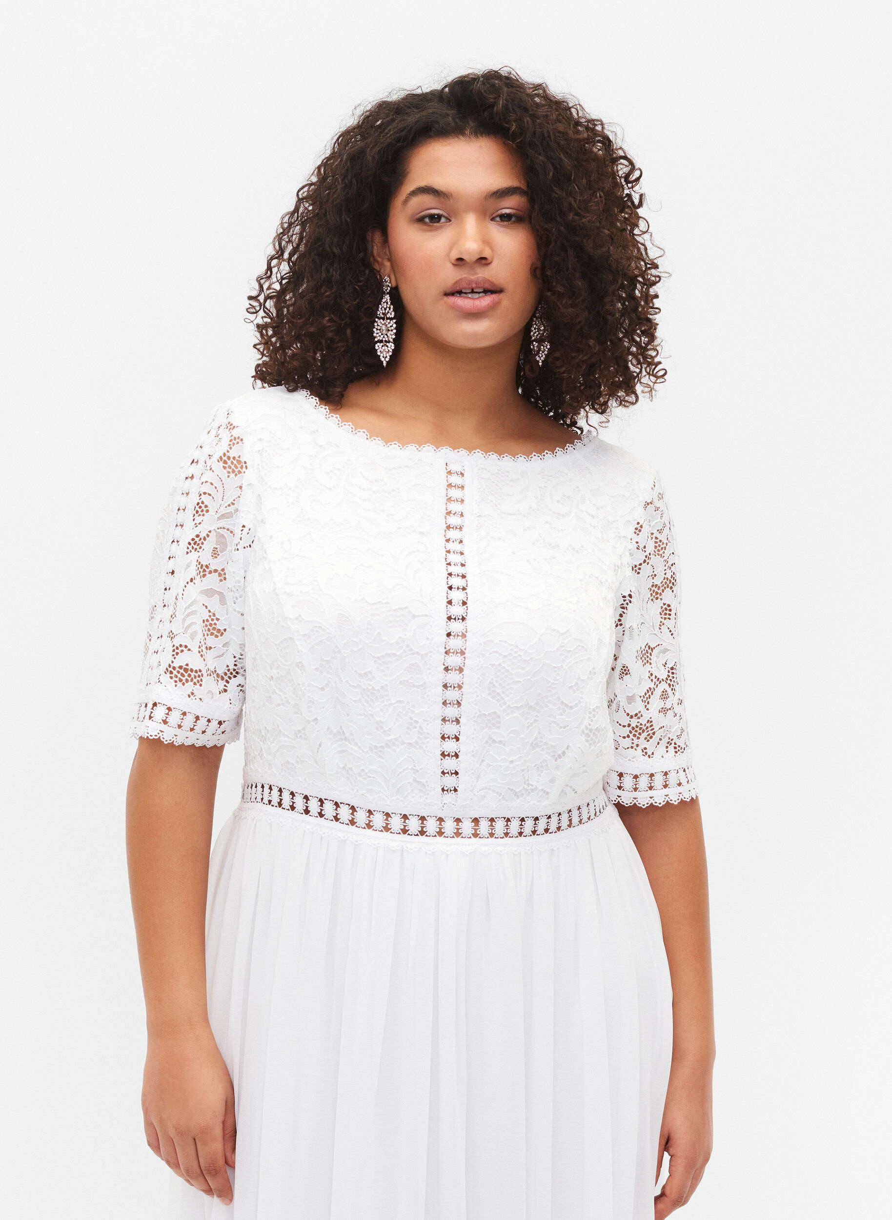 Zizzifashion Maxi dress with back neckline and short sleeves, Bright White, Model image number 2