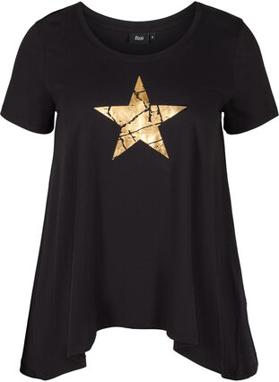 Short-sleeved cotton t-shirt with a-line, Black STAR, Packshot image number 0