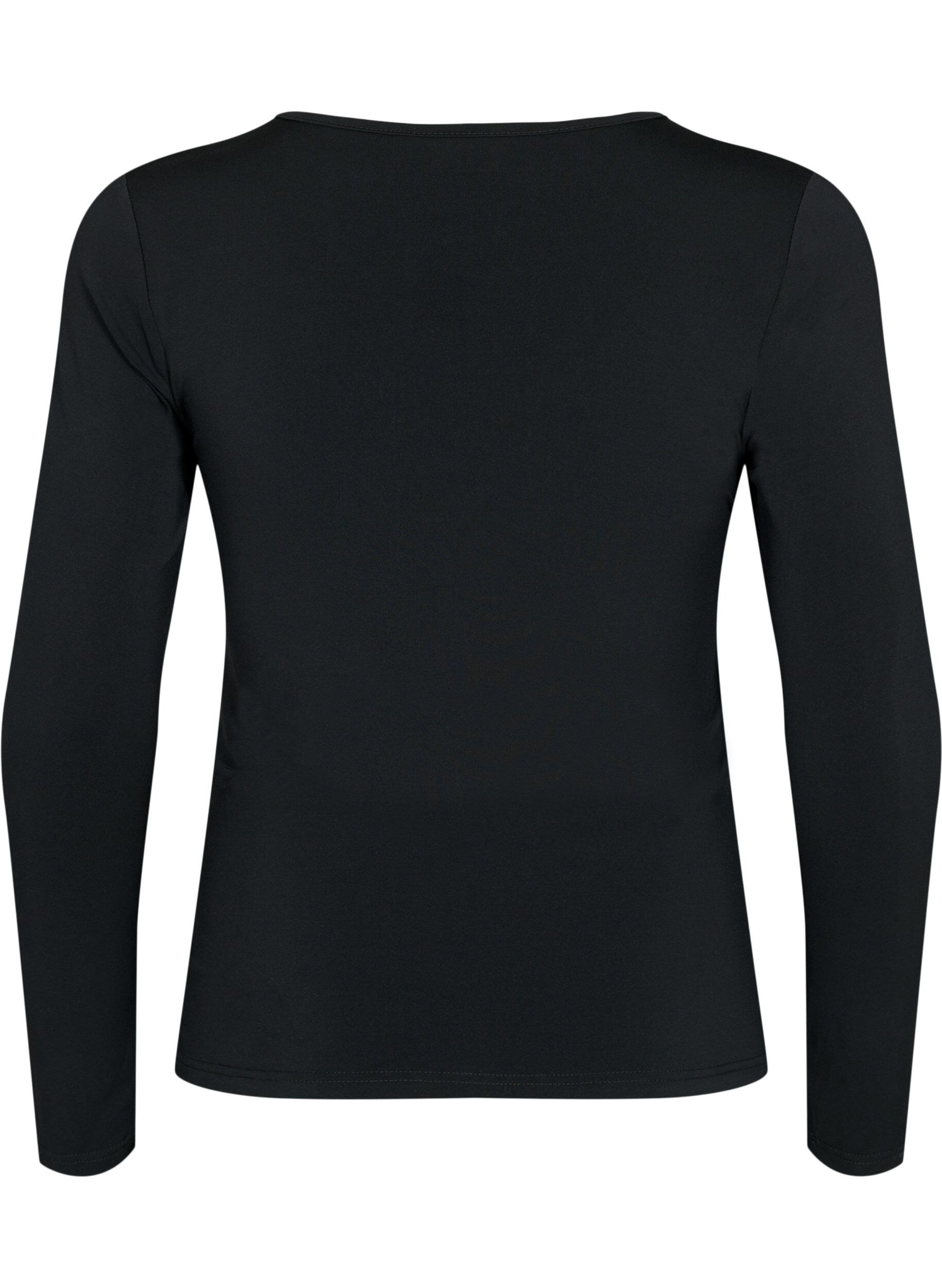 Zizzifashion Blouse with v-neck and draping, Black, Packshot image number 1