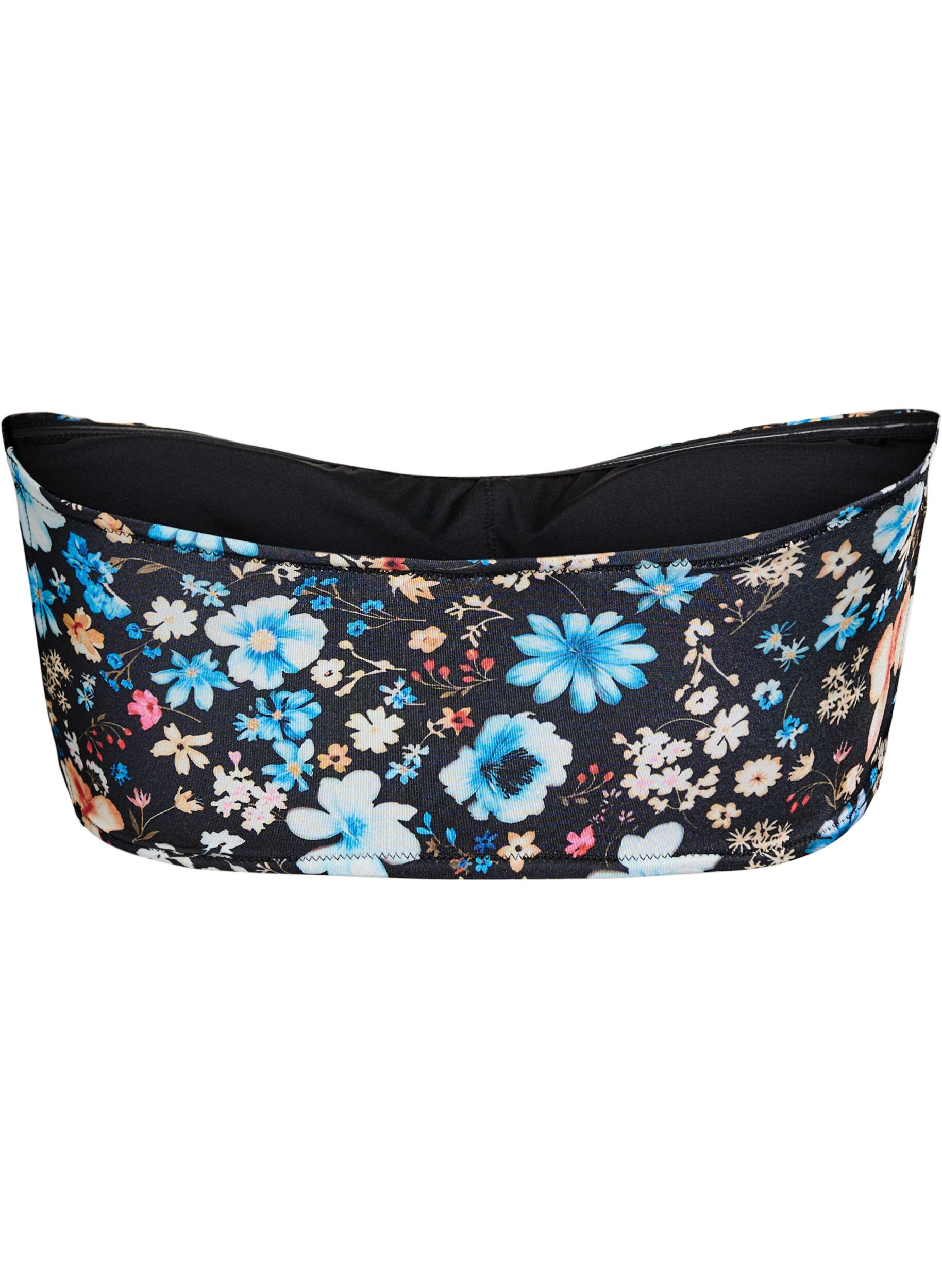 Zizzifashion Floral bandeau bikini top, Blue, Packshot image number 1
