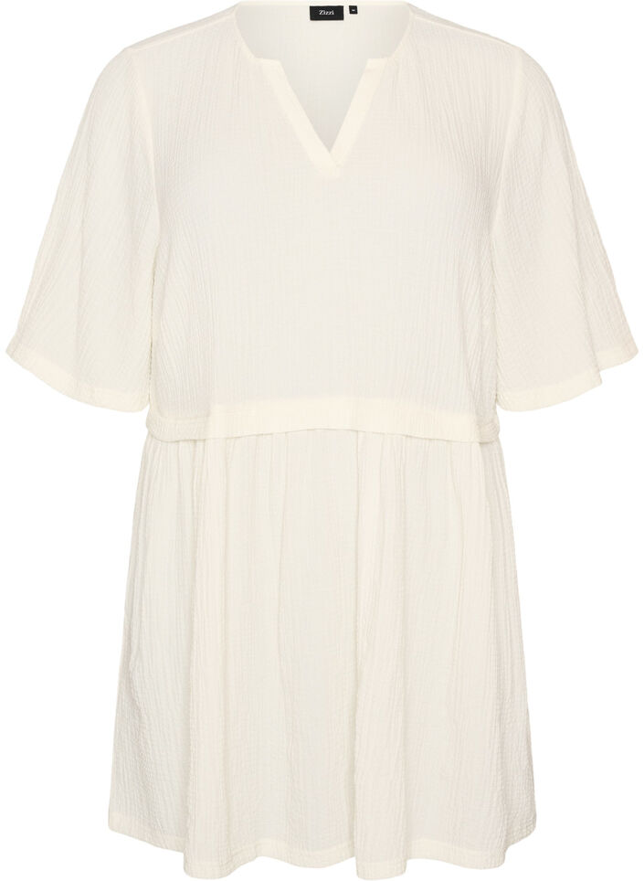 Tunic with crinkled texture and 1/2 sleeves, Vanilla, Packshot image number 0
