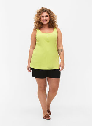 Top with a round neck in ribbed fabric, Wild Lime, Model image number 2