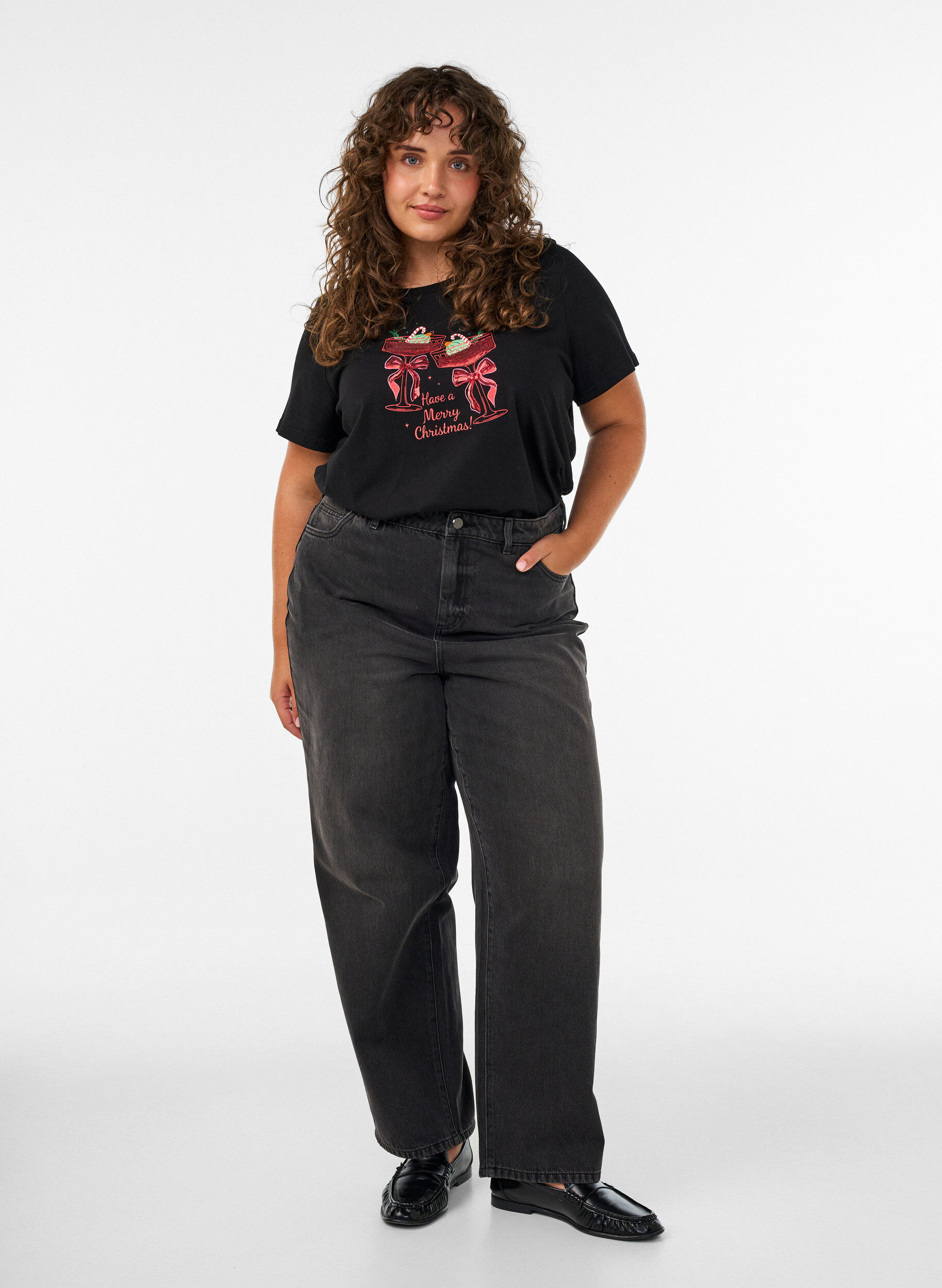 ZizzifashionChristmas t-shirt in organic cotton, Black, Model image number 1