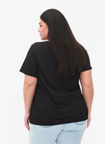 Short sleeve cotton t-shirt with elasticated edge, Black W. Now, Model image number 1