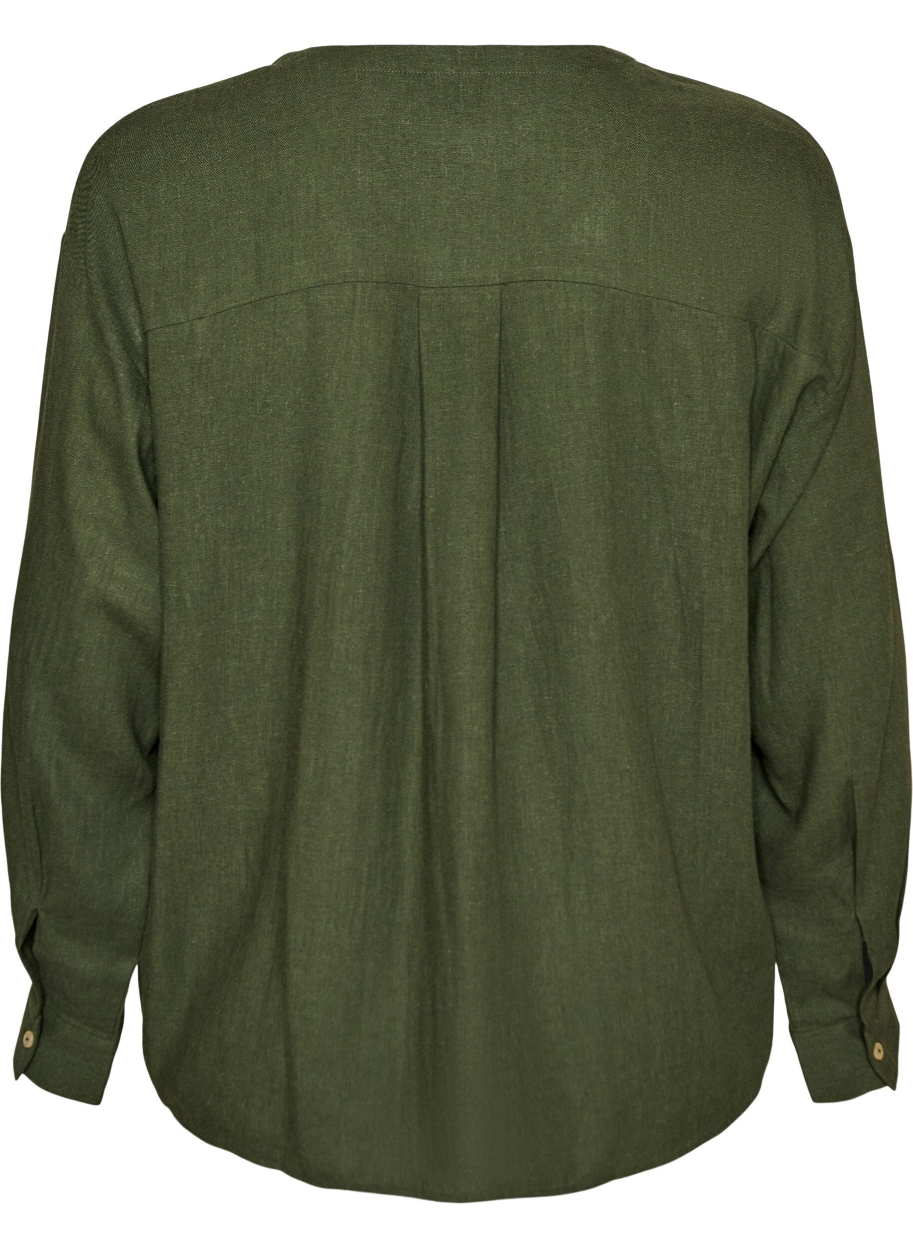 Zizzifashion Blouse in linen and viscose with V-neck, Green, Packshot image number 1