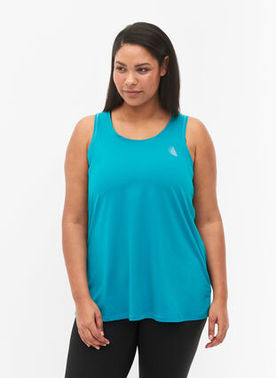Plain-coloured sports top with round neck, Deep Peacock Blue, Model image number 0